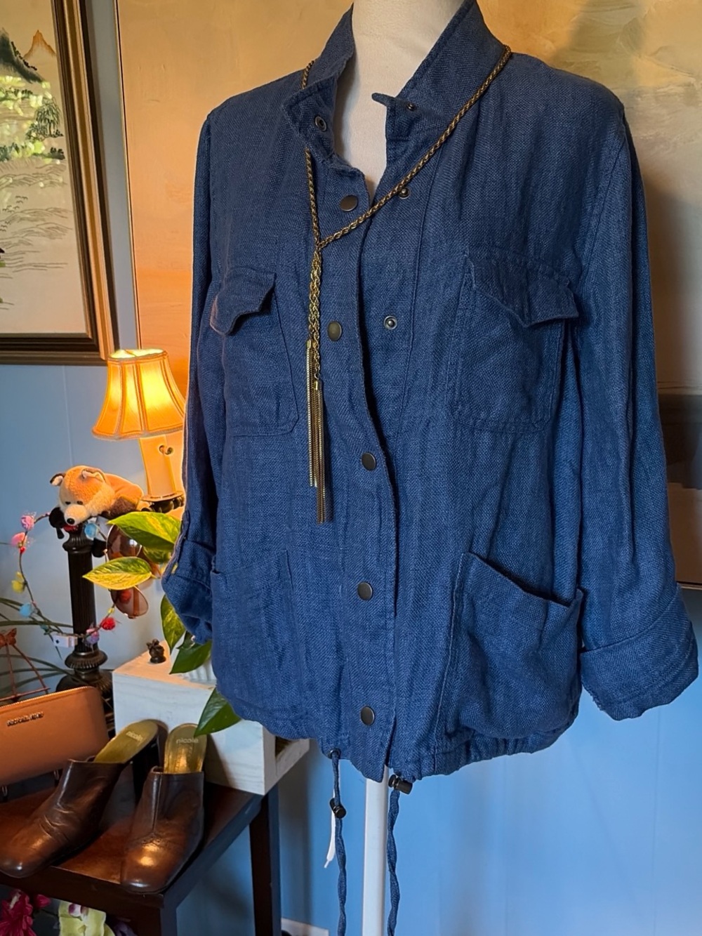 C&C California Indigo Blue Utility Jacket with Drawstring